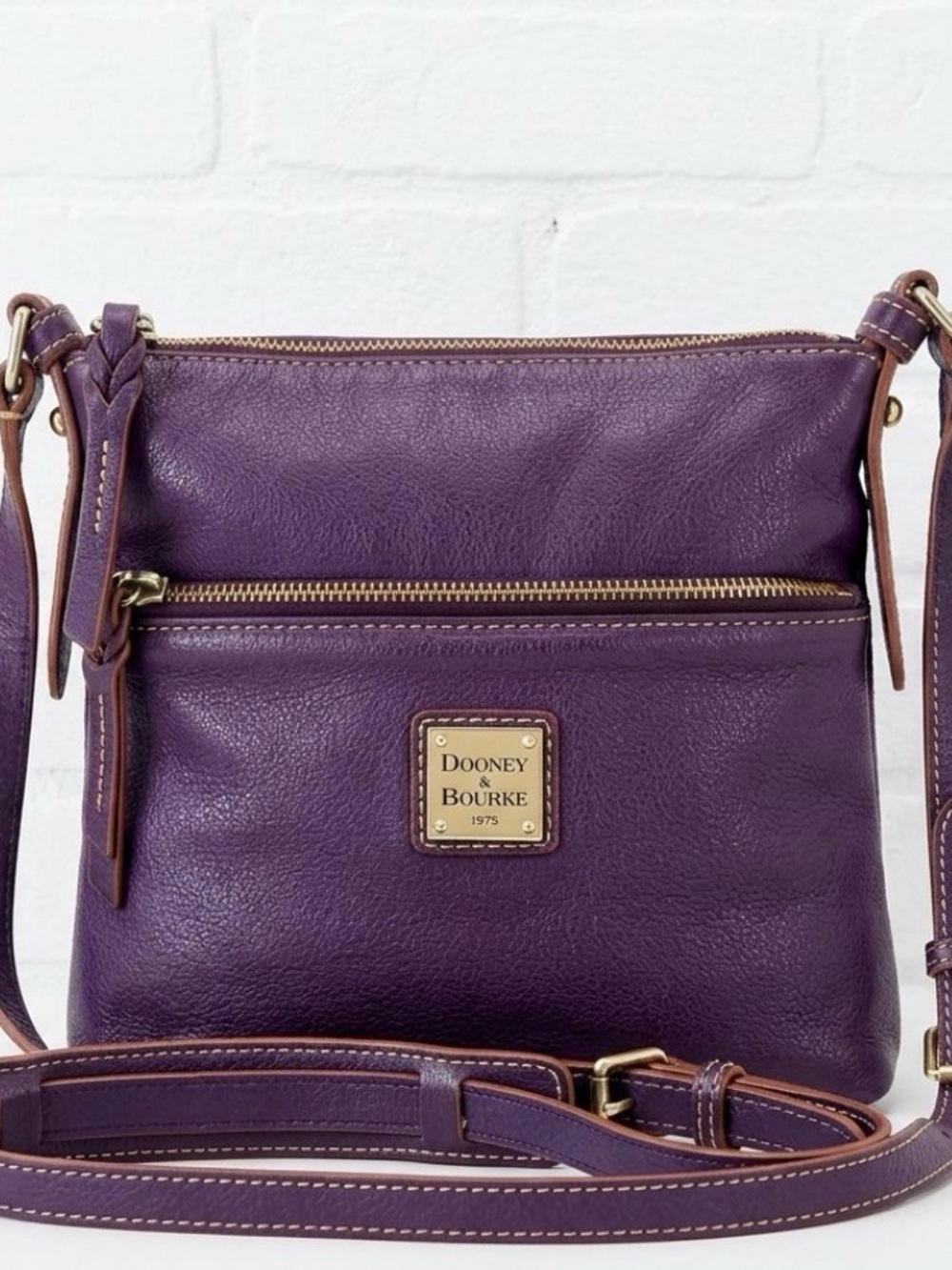 Dooney & Bourke Deep Purple Leather Crossbody with Brown Trim